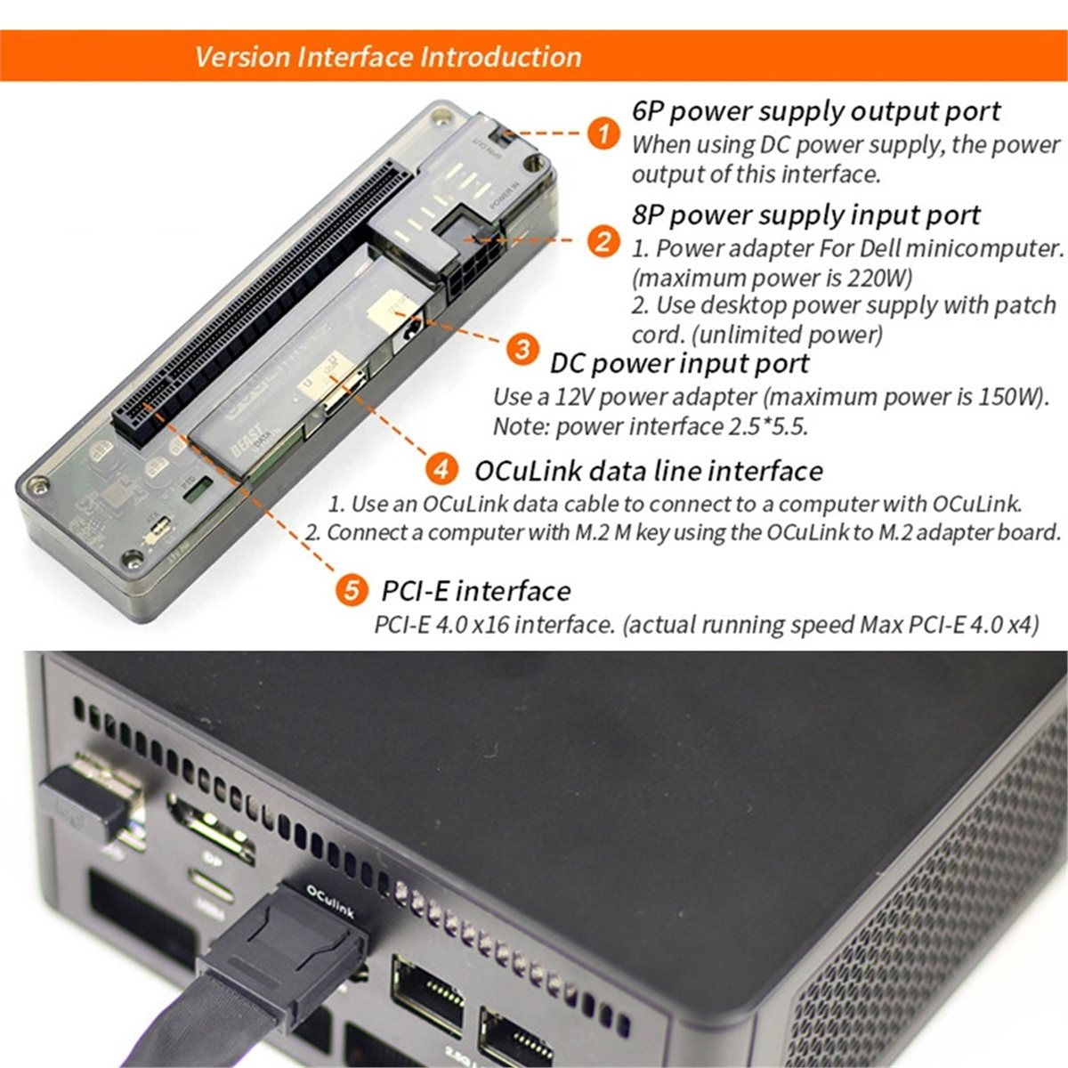 Promotion  OCuLink GPU Dock wi - огляд і ціна External Gpu Dock Pcie 4.0 Oculink